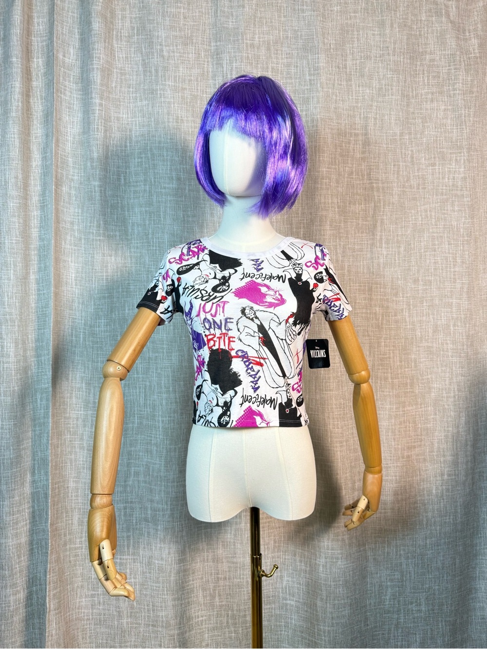 Disney Short Sleeve Graphic Crop Tee - White, Pink, purple & Black